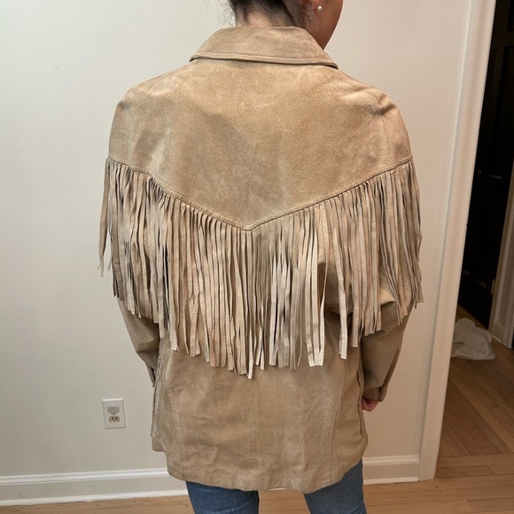 Vintage Genuine pig skin oversized leather western fringe suede jacket coat L - Picture 4 of 11